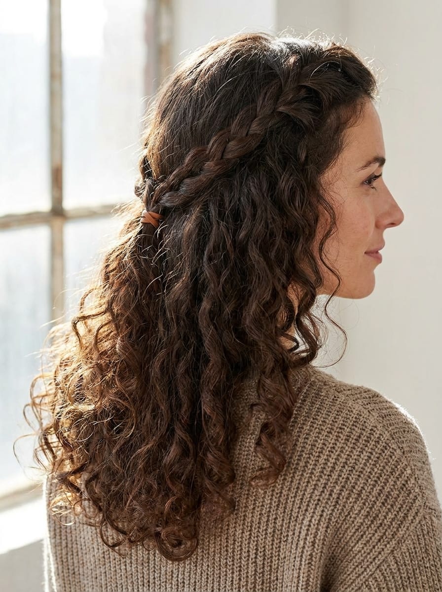 Halboffene Flechtfrisur mit Locken - Halboffene Flechtfrisur